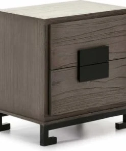 Thai Natura Table De Chevet 2 Tiroirs En Bois Couleur Blanc Et Doré -Boutique Maisons du Monde table de chevet 2 tiroirs en bois couleur gris et dore argovejo 1