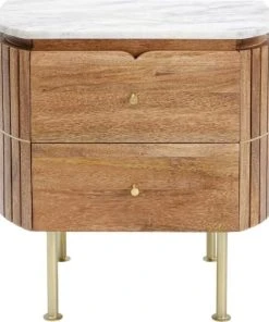 Kare Design Table De Chevet 2 Tiroirs En Manguier Massif Et Marbre Blanc