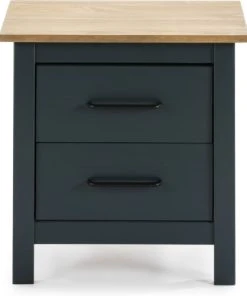 HOMIFAB Table De Chevet 2 Tiroirs En Pin Massif / Bleu