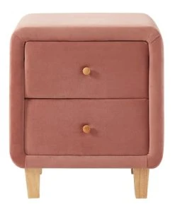 HOMIFAB Table De Chevet 2 Tiroirs En Velours Rose Blush