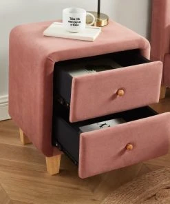 HOMIFAB Table De Chevet 2 Tiroirs En Velours Rose Blush -Boutique Maisons du Monde table de chevet 2 tiroirs en velours rose blush 3