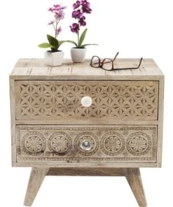 Boutique Maisons du Monde -Boutique Maisons du Monde table de chevet 2 tiroirs ethnique en manguier massif sculpte 1