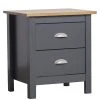 HOMN Table De Chevet 2 Tiroirs Gris/chêne, Fabriqué En Bois De Pin Massif