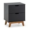 HOMN Table De Chevet 2 Tiroirs Gris, Mdf Laqué, Gris Anthracite