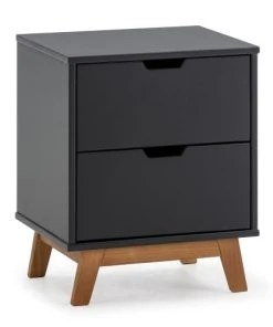 HOMN Table De Chevet 2 Tiroirs Gris, Mdf Laqué, Gris Anthracite