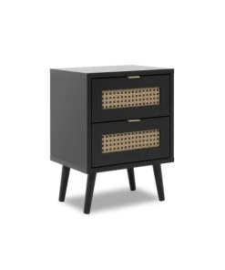 CALICOSY Table De Chevet 2 Tiroirs Impression Cannage - L40 Cm - Noir -Boutique Maisons du Monde table de chevet 2 tiroirs impression cannage l40 cm noir 1