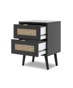 CALICOSY Table De Chevet 2 Tiroirs Impression Cannage - L40 Cm - Noir -Boutique Maisons du Monde table de chevet 2 tiroirs impression cannage l40 cm noir 2