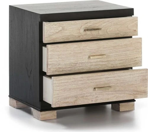 Thai Natura Table De Chevet 3 Tiroirs Cérusés Blanc Structure Noir 4 Thai Natura Table De Chevet 3 Tiroirs Cérusés Blanc Structure Noir – Image 2