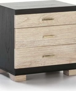 Thai Natura Table De Chevet 3 Tiroirs Cérusés Blanc Structure Noir