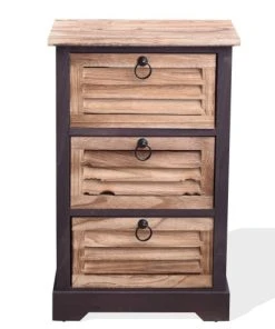 Mobili Rebecca Table De Chevet 3 Tiroirs En Bois Naturel Et Noir