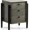 Thai Natura Table De Chevet 3 Tiroirs En Bois Teinté Gris Et Doré