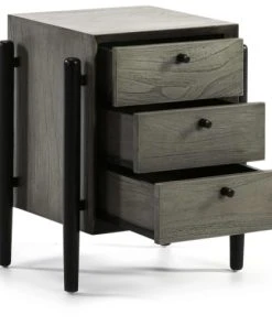 Thai Natura Table De Chevet 3 Tiroirs En Bois Teinté Gris Et Doré -Boutique Maisons du Monde table de chevet 3 tiroirs en bois teinte gris et dore 2