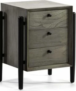 Thai Natura Table De Chevet 3 Tiroirs En Bois Teinté Gris Et Doré -Boutique Maisons du Monde table de chevet 3 tiroirs en bois teinte gris et dore arguebanes