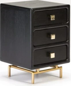 Thai Natura Table De Chevet 3 Tiroirs En Bois Teinté Noir Et Doré