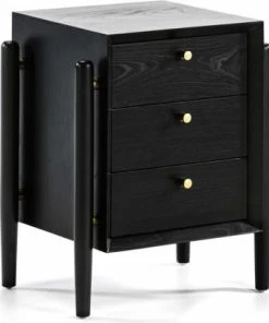 Thai Natura Table De Chevet 3 Tiroirs En Bois Teinté Noir Et Doré -Boutique Maisons du Monde table de chevet 3 tiroirs en bois teinte noir et dore arguebanes 1