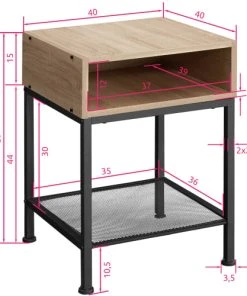 Tectake Table De Chevet 40.5x40.5x52.5cm Bois Clair Industriel -chêne -Boutique Maisons du Monde table de chevet 40 5x40 5x52 5cm bois clair industriel chene 3