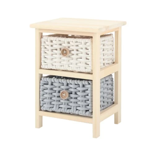 Mobili Rebecca Table De Chevet à 2 Tiroirs En Pin Tressé Et Coton Beige Et Gris 4 Mobili Rebecca Table De Chevet à 2 Tiroirs En Pin Tressé Et Coton Beige Et Gris – Image 2