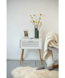 Wenko Table De Chevet Avec 1 Tiroir En Bambou Et Mdf Blanc -Boutique Maisons du Monde table de chevet avec 1 tiroir en bambou et mdf blanc 2