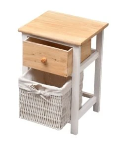 Mobili Rebecca Table De Chevet Avec 2 En Bois Et Osier Blanc Et Marron -Boutique Maisons du Monde table de chevet avec 2 en bois et osier blanc et marron 1