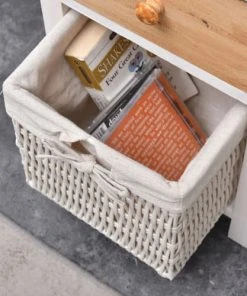 Mobili Rebecca Table De Chevet Avec 2 En Bois Et Osier Blanc Et Marron -Boutique Maisons du Monde table de chevet avec 2 en bois et osier blanc et marron 5