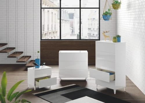 HOMN Table De Chevet Avec 2 Tiroirs Couleur Blanc Brillant 4 HOMN Table De Chevet Avec 2 Tiroirs Couleur Blanc Brillant – Image 2