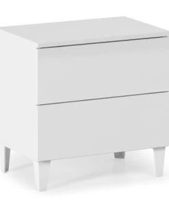 HOMN Table De Chevet Avec 2 Tiroirs Couleur Blanc Brillant