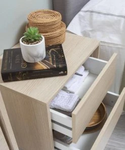 HOMN Table De Chevet Avec 2 Tiroirs Couleur Chêne -Boutique Maisons du Monde table de chevet avec 2 tiroirs couleur chene 4