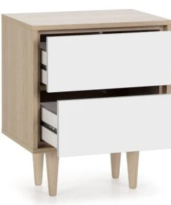 HOMN Table De Chevet Avec 2 Tiroirs Couleur Chêne/blanc 10 HOMN Table De Chevet Avec 2 Tiroirs Couleur Chêne/blanc -Boutique Maisons du Monde table de chevet avec 2 tiroirs couleur chene blanc 2