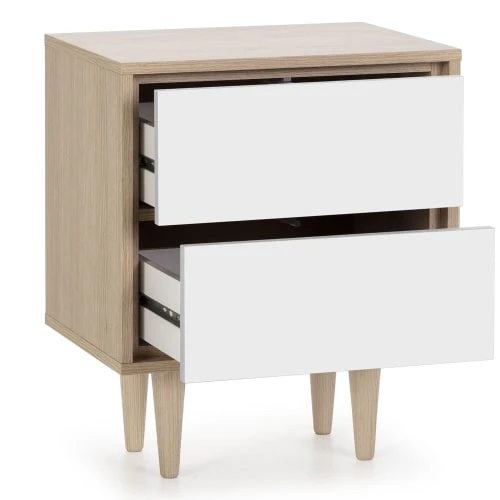 HOMN Table De Chevet Avec 2 Tiroirs Couleur Chêne/blanc 5 HOMN Table De Chevet Avec 2 Tiroirs Couleur Chêne/blanc – Image 3