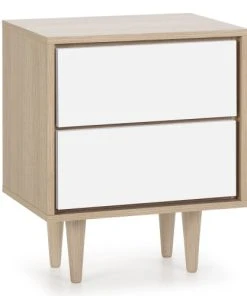 HOMN Table De Chevet Avec 2 Tiroirs Couleur Chêne/blanc