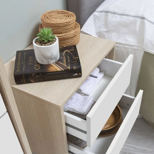 HOMN Table De Chevet Avec 2 Tiroirs Couleur Chêne/blanc 7 HOMN Table De Chevet Avec 2 Tiroirs Couleur Chêne/blanc – Image 5