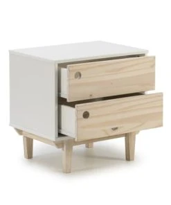 HOMN Table De Chevet Avec 2 Tiroirs En Couleur Blanc, Pieds Bois Naturel -Boutique Maisons du Monde table de chevet avec 2 tiroirs en couleur blanc pieds bois naturel 2