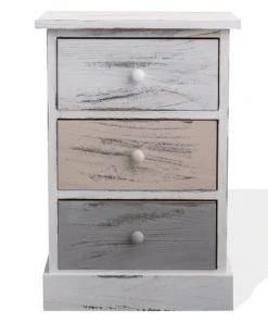 Mobili Rebecca Table De Chevet Avec 3 Tiroirs En Bois Blanc Et Beige Et Gris