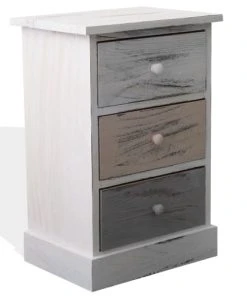 Mobili Rebecca Table De Chevet Avec 3 Tiroirs En Bois Blanc Et Beige Et Gris -Boutique Maisons du Monde table de chevet avec 3 tiroirs en bois blanc et beige et gris 5