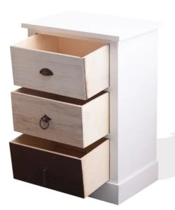 Mobili Rebecca Table De Chevet Avec 3 Tiroirs En Bois Blanc Et Marron -Boutique Maisons du Monde table de chevet avec 3 tiroirs en bois blanc et marron 1