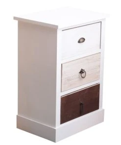 Mobili Rebecca Table De Chevet Avec 3 Tiroirs En Bois Blanc Et Marron -Boutique Maisons du Monde table de chevet avec 3 tiroirs en bois blanc et marron 5