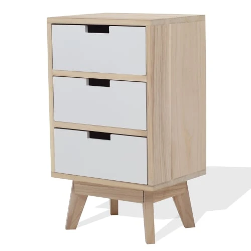 Mobili Rebecca Table De Chevet Avec 3 Tiroirs En Bois Brun Et Blanc 5 Mobili Rebecca Table De Chevet Avec 3 Tiroirs En Bois Brun Et Blanc – Image 3