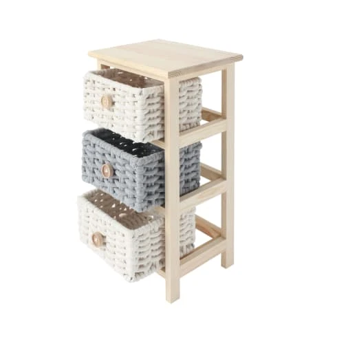 Mobili Rebecca Table De Chevet Avec 3 Tiroirs En Bois De Pin, Coton Gris Et Beige 5 Mobili Rebecca Table De Chevet Avec 3 Tiroirs En Bois De Pin, Coton Gris Et Beige – Image 3