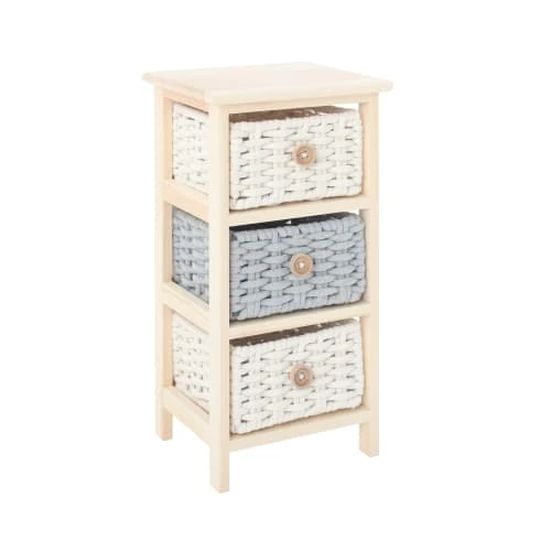 Mobili Rebecca Table De Chevet Avec 3 Tiroirs En Bois De Pin, Coton Gris Et Beige 8 Mobili Rebecca Table De Chevet Avec 3 Tiroirs En Bois De Pin, Coton Gris Et Beige – Image 6