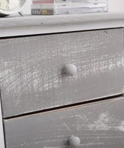 Mobili Rebecca Table De Chevet Avec 3 Tiroirs En Bois Gris Et Blanc -Boutique Maisons du Monde table de chevet avec 3 tiroirs en bois gris et blanc 2