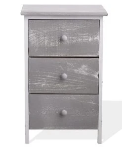 Mobili Rebecca Table De Chevet Avec 3 Tiroirs En Bois Gris Et Blanc