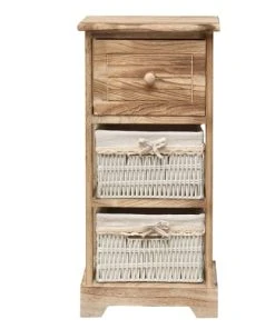 Mobili Rebecca Table De Chevet Avec 3 Tiroirs En Bois Naturel Et Blanc