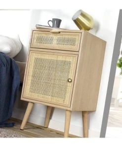 Casame Table De Chevet Avec Cannage, Plaquée Frêne H71cm - Beige -Boutique Maisons du Monde table de chevet avec cannage plaquee frene h71cm beige 1