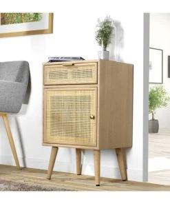 Casame Table De Chevet Avec Cannage, Plaquée Frêne H71cm - Beige -Boutique Maisons du Monde table de chevet avec cannage plaquee frene h71cm beige 2