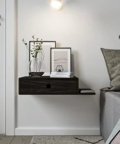 WOODEK Table De Chevet Avec étagère à Droite En Hêtre Noir