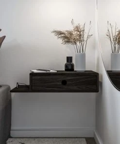 WOODEK Table De Chevet Avec étagère Sur Le Côté Gauche En Hêtre Noir