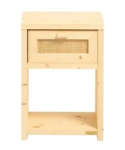 Hannun Table De Chevet Avec Tiroir En Bois D'épicéa De Couleur Beige