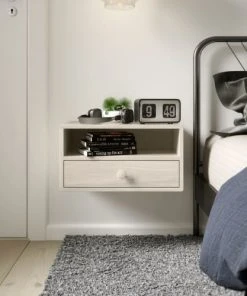 WOODEK Table De Chevet Avec Tiroir En Hêtre Blanc