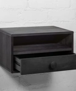 WOODEK Table De Chevet Avec Tiroir En Hêtre Noir -Boutique Maisons du Monde table de chevet avec tiroir en hetre noir 4