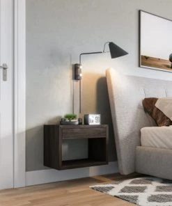 WOODEK Table De Chevet Avec Tiroir En Hêtre Noir Grand